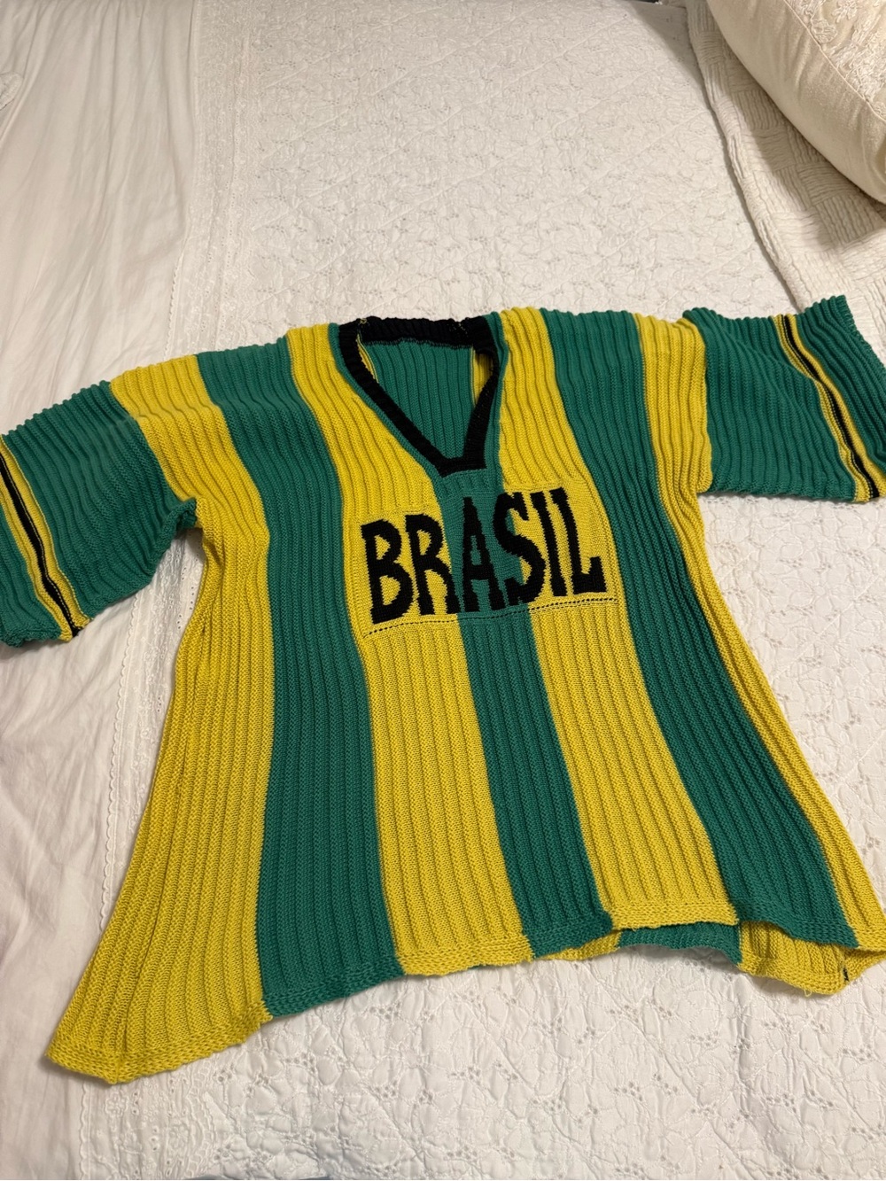 Brasil Striped V-Neck Knit Sweater - Yellow & Green